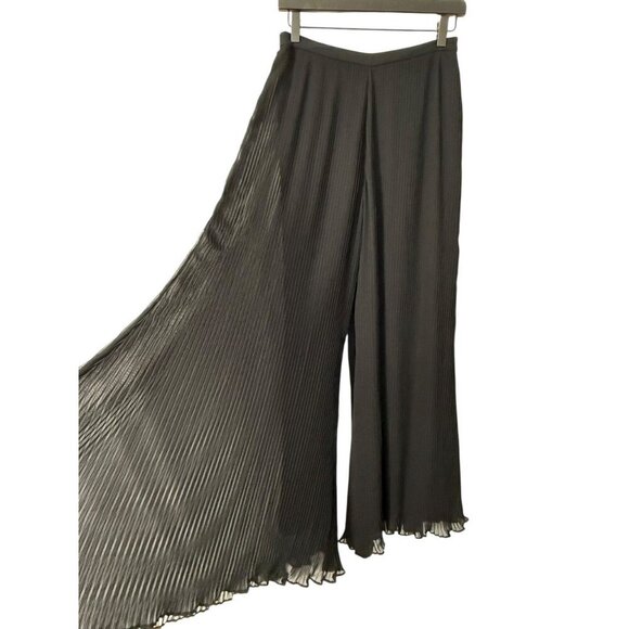 Samuel Dong Pleated Wide Leg Palazzo Pants Black Sheer Lined Evening Fun Size S - Picture 2 of 13